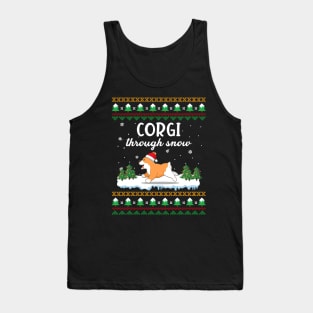 Corgi Through Snow Funny Christmas Costume Tank Top